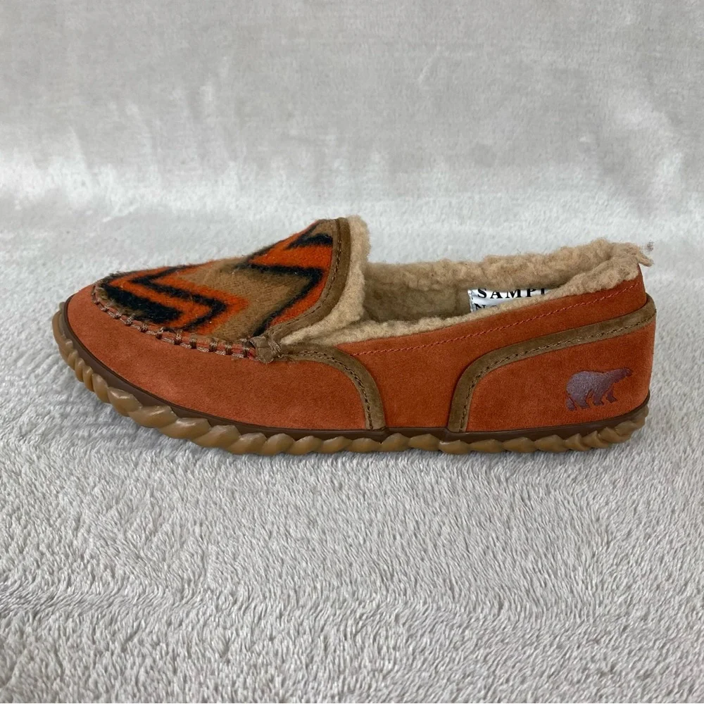 Sorel Tremblant Blanket Slipper Loafers Size 7 Brown Orange Sherpa Lined Moc - Picture 2 of 11